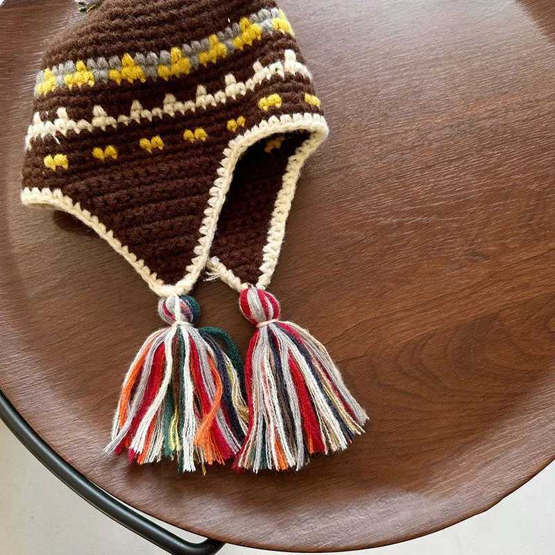 MILANCEL Winter Retro Childrens Knitted Hats Girls Warm Beanie Childrens Colorful Ear Protection Caps Boys Lei Feng CapsXJ241213