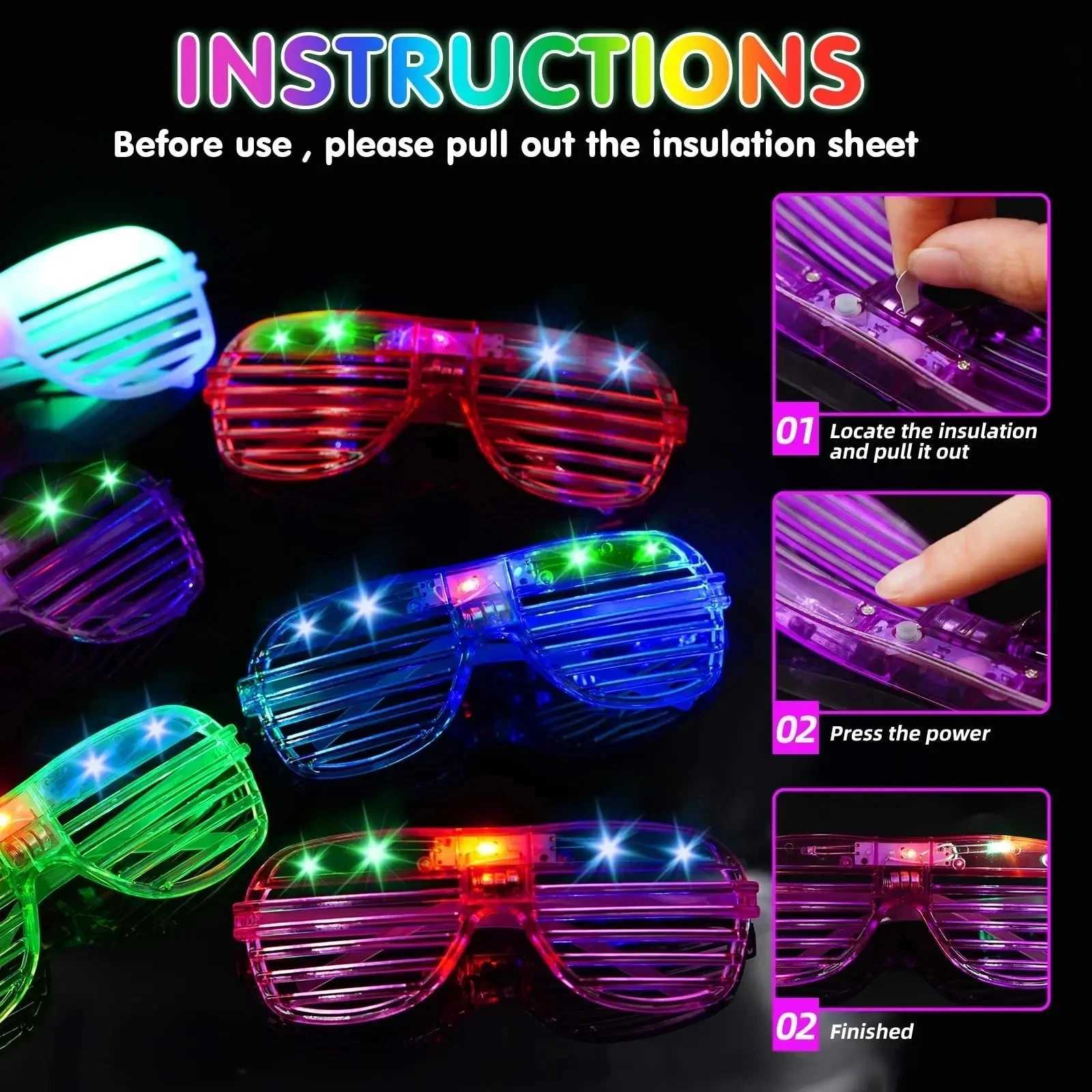 Sunglasses 5-50pcs LED Neon Glasses 6 Neon Colors Light Up Party Glasses Glow in the Dark For Kids Adults Birthday Gifts Toys Party Favors H241213