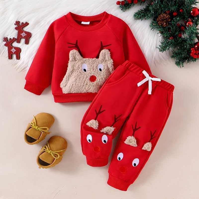 FOCUSNORM 0-4Y Baby Boy Christmas Costume Set 2-piece Cartoon Embroidered Long Sleeve Sweatshirt Pants Autumn Set W241213