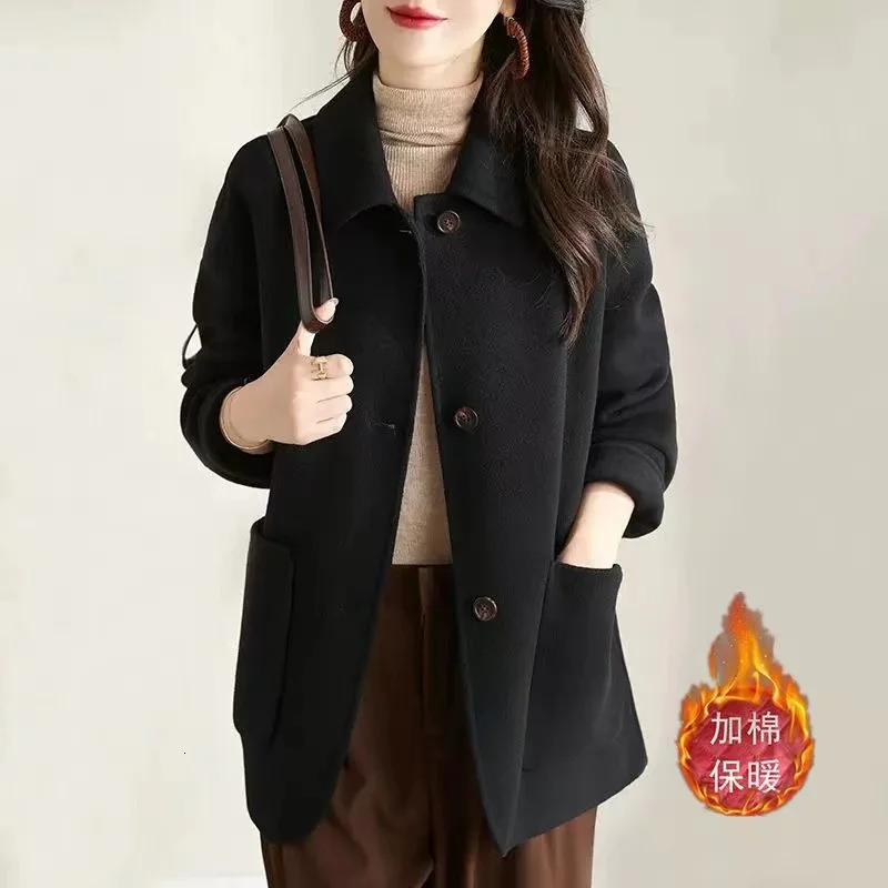 Wool Jacket Womens Korean Simple Loose Long Sleeved Woolen Coat Single Breasted Spring Autumn Female Casual Outwear 241213