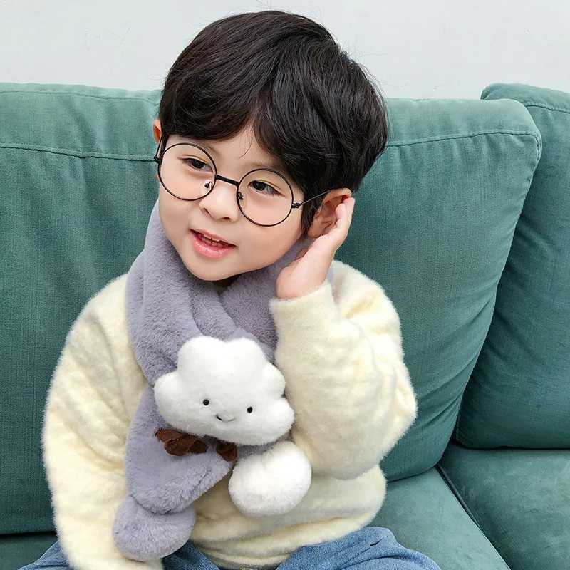 Scarves Wraps Childrens Scarf Autumn And Winter Cute Artificial Fur Plush Clouds Cross Scarf Outdoor Warm Scarf Female Baby Soft Scarf Gift H241213