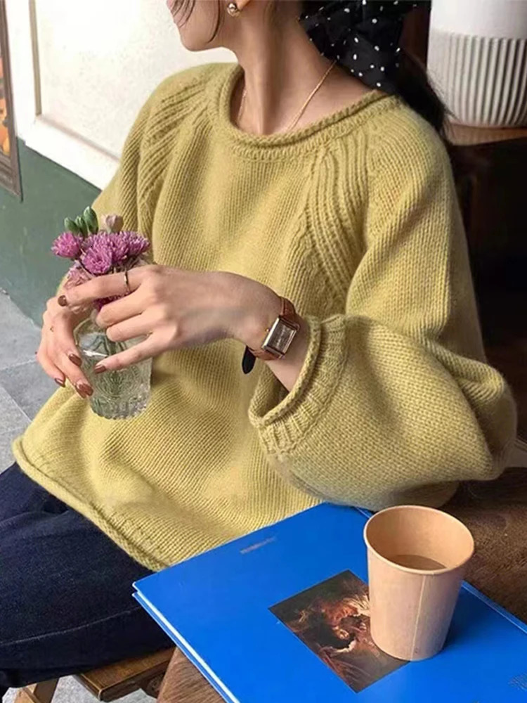Harajuku Loose Long Sleeve Women Sweater Korean Autumn Winter Jumpers Knitwear Soft Warm Tops Chic Solid Femme Pullover 241203