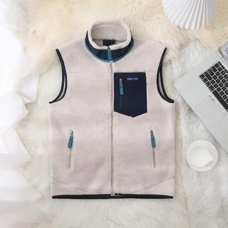 American casual loose and fleece autumn winter blazer pocket zipper wool jacket Men vest stand collar warm women coat 241213