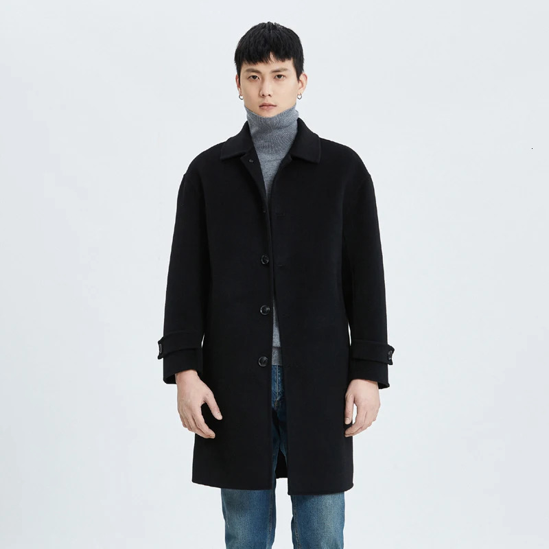 Jueqi mens Koreanstyle cashmere coat medium length doublefaced wool 100% pure camelcolored MR3024 241213