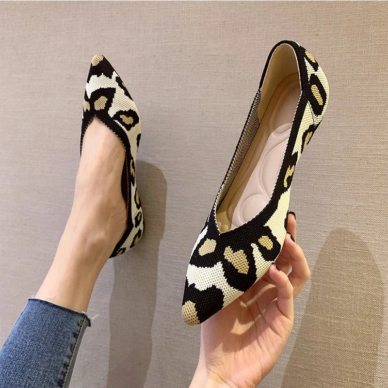 Womens Flat Shoes Plus Size 42/43 Beautiful Color Knitted Elastic Comfortable Soft Flat Shoes Spring and Autumn Singles 241213