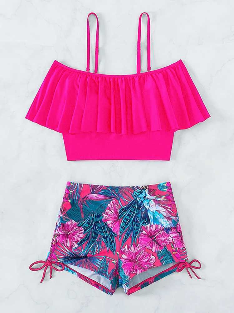 VigoBreviya 2025 Print Off Shoulder Strapped Swimwear Women Push Up High Waist Bikini Sexy ss Swimsuit Summer Bathing SuitXJ241212