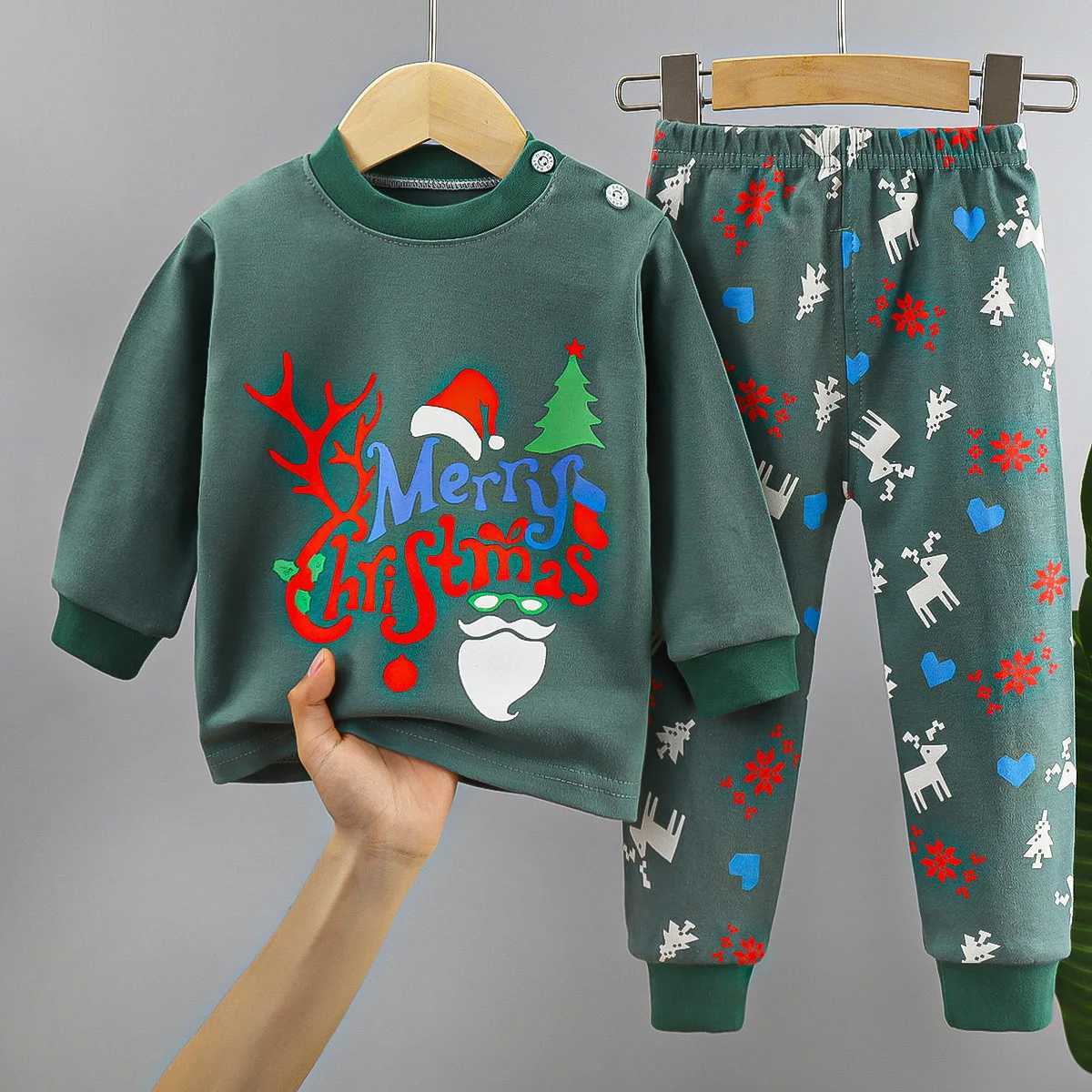 Christmas Childrens Set Cotton Long Sleeve Childrens Clothing for Boys and Girls Autumn Winter Top Pants Set Christmas Tree W241213