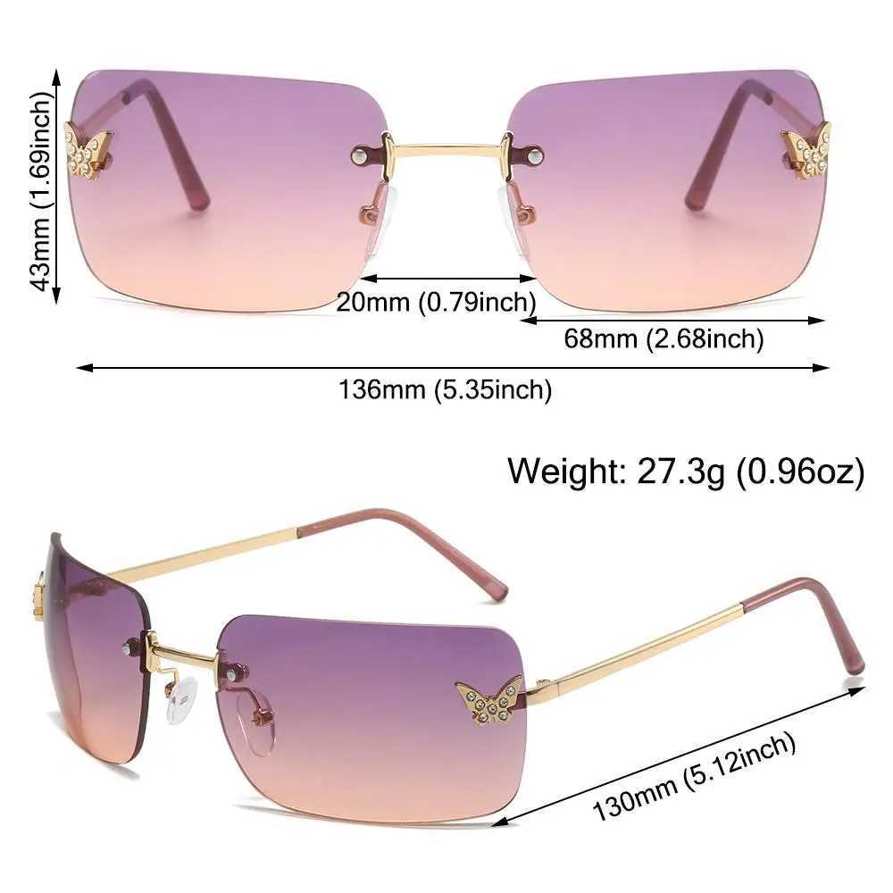 2023 Luxury Rhinestone Sunglasses for Women Y2K Retro Rimless Rectangle Sun Glasses Female Vintage Shades Travel Beach EyewearX241213