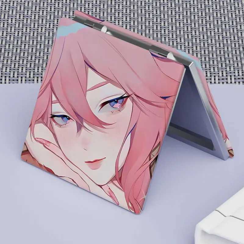Genshin Impact Foldable Makeup Mirror Yae Miko Mini Square Makeup Tools Girls Portable Hand Mirror Student Cartoon Pocket MirrorXJ241213