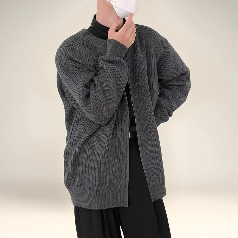 Y2K Knitted Sweater Men Spring Autumn Casual Ins Fashion Cardigan Zipper Sweaters Coats Solid Color Zip Up Jacket 241213