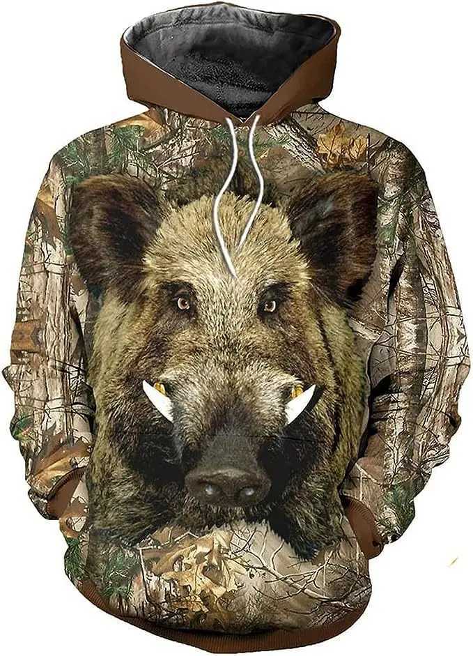New Mens Animal Series 3D Wild Boar Printed Sportswear Casual Fashion Womens Y2K Hoodie Pullover Street Big Sudaderas W241213