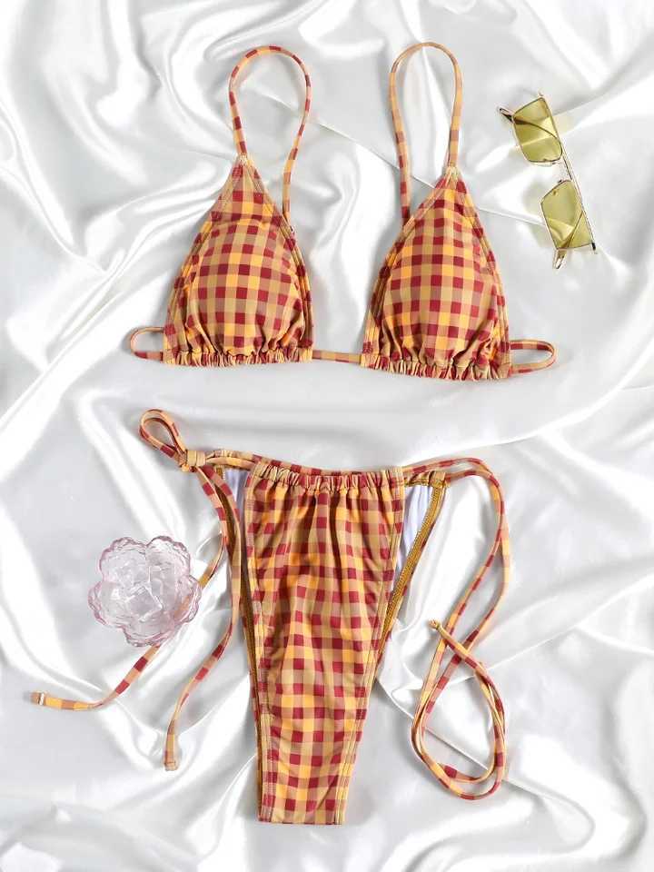 Rinabe Plaid Bikinis 2024 Swimsuit Push Up Bikini Set Beachwear Bandage Women Bathing Suits Fa BiquiniXJ241212