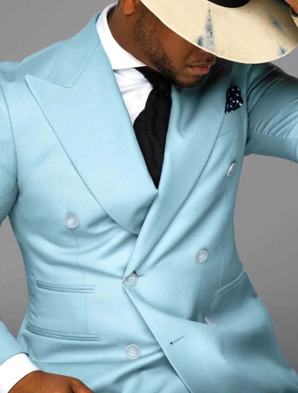 Bright New Fashion Wedding Tuxedos Men Suits 2-Pieces Peaked Lapel Jacket Double Breasted Customized Pinstripe Pockets Bridegroom Coat Pants Occasions