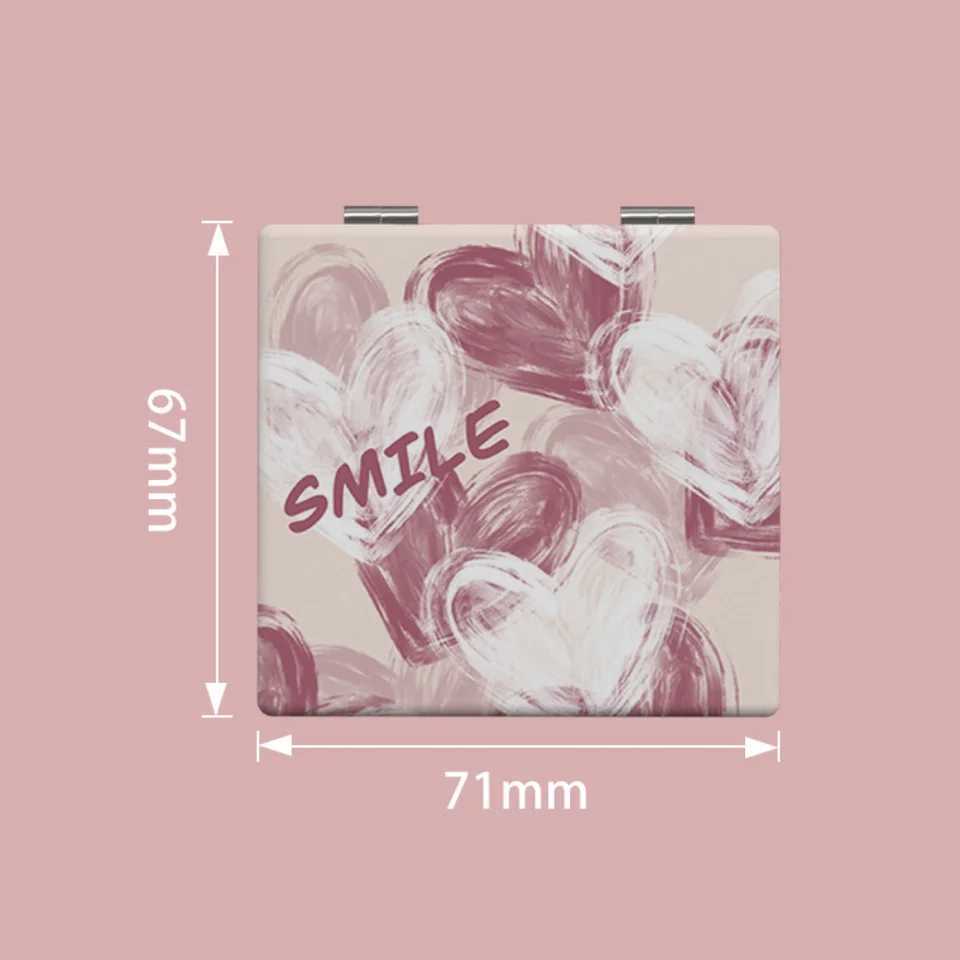 Mini Folding Makeup Mirror PU Double-Sided Heart Pattern Cosmetic Mirror Portable Handheld Pocket Square High-definition MirrorXJ241213