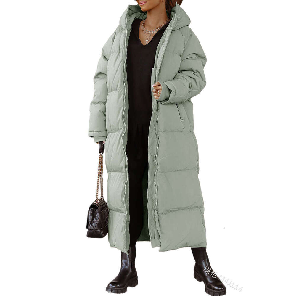 European And American Style Women's New Product Hooded Solid Color Casual Warm Zipper Long Sleeved Jacket Cotton Clothing Fashionable Quality Cla