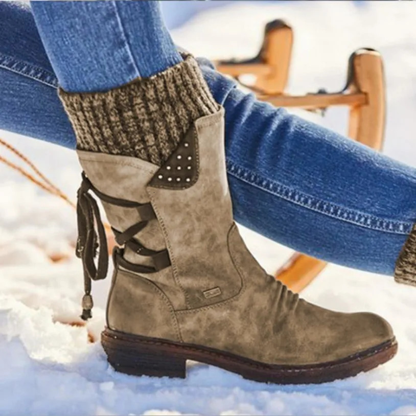 Womens Winter Mid calf Boots Winter Shoes Womens Fashion Snow Boots High Suede Warm Botas 241213