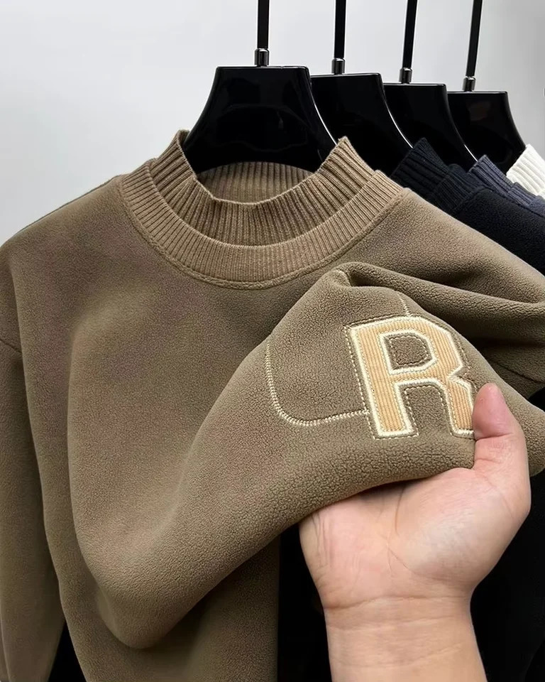 Premium man round neck sweater autumn winter fashion personalized collar letter embroidery n top warm thick casual pullover 241213