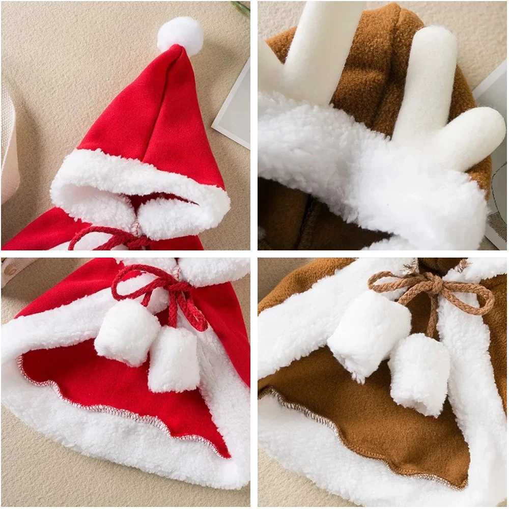 Scarves Wraps Funny Cat Christmas Costume Cosplay Props Pet Christmas Cape Dress Up Clothes Warm Red Scarf Cloak With Hat Pet Accessories H241213