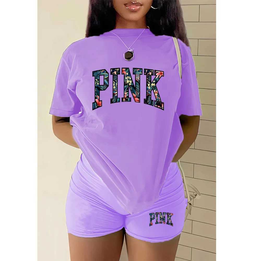 Women's Two Piece Pants 2 Piece Set Women Fashion O Neck Short Slve T Shirt Top and Shorts Set 2 Piece Biker Short Set for Woman Letter Print 5XL