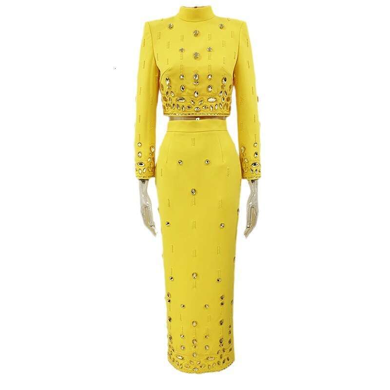 Ladies' Suit HIGH STREET Newest Designer Runway Suit Women's Stand Collar Zip Back Cropped Tops Long Skirt Set 2Pcs