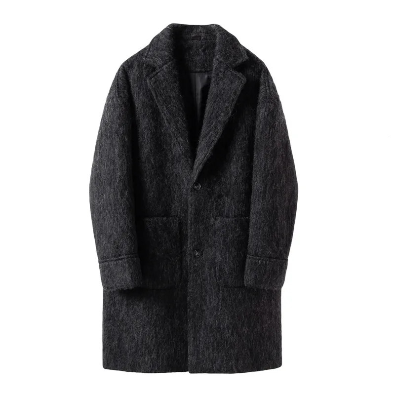OIMG 1. White background long haired mohair wool mens long wool coat 241211