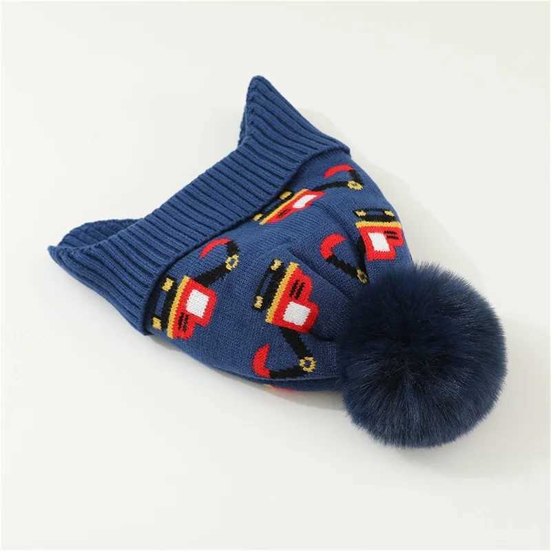 Kids Boys Girls Knitted Hat Jacquard Excavator Car Beanies Hat for Winter Ear Protection Warm Hat for ChildrenXJ241213