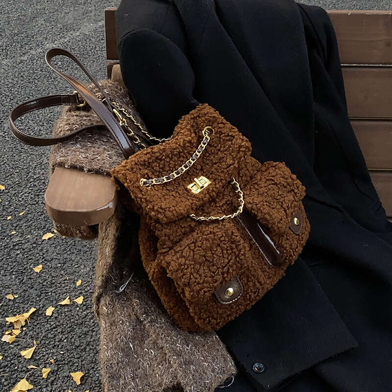 Lamb hair small fragrant style for women in spring 2025, new niche fashion commuting large capacity backpack trend
