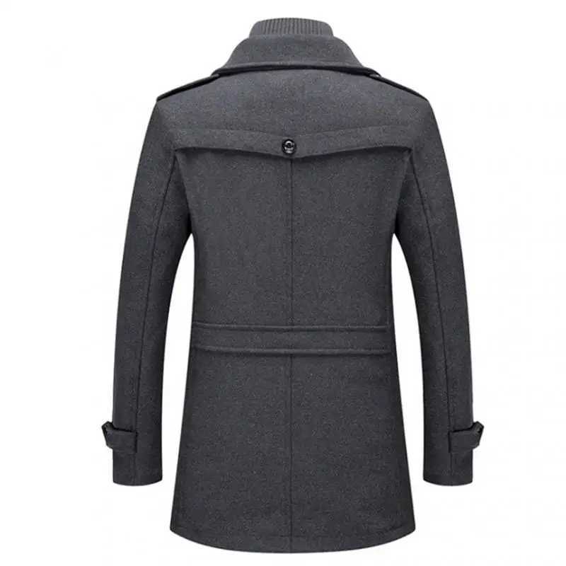 New Winter Wool Coat Men Fashion Double Collar Thick Jacket Single Breasted Trench Coat Men Casual Wool Blends Overcoats MenXJ241212