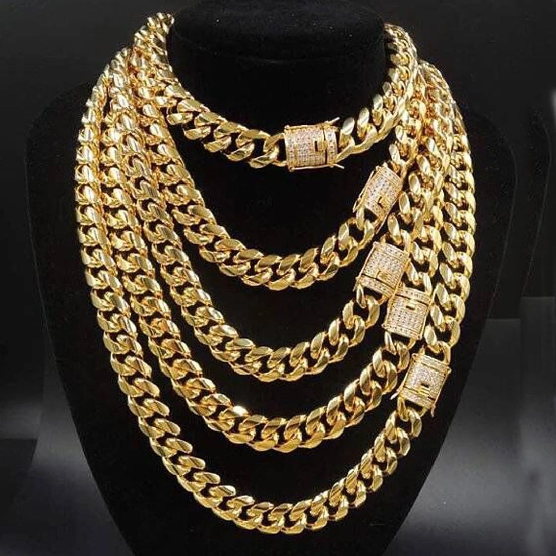 81012141618mm Trendy 316L Stainless Steel Gold Color Miami Cuban Curb Link Chain Men Women Necklace 740 241213