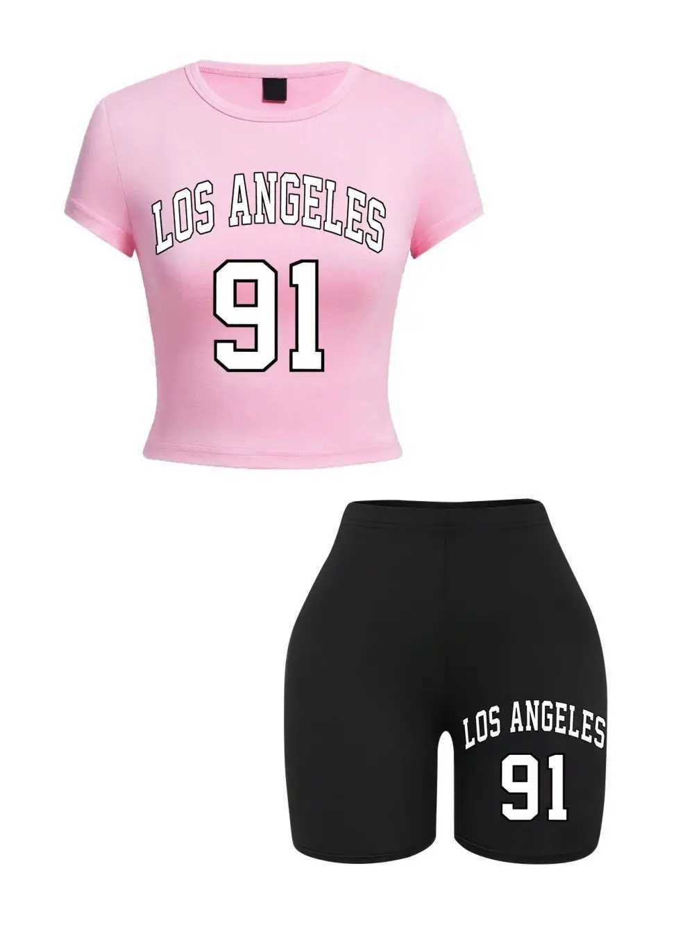 Women's Two Piece Pants Women Slim Crop T-Shirts Shorts Two Pieces Set Brooklyn New York City Art Letter Prints Tops Fashion Modal Cotton Soft Cl
