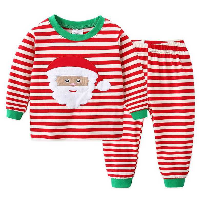 Autumn and Winter Childrens Home Set Cotton Cartoon Father Christmas Deer Snowman Pattern Boys and Girls Clothing W241213