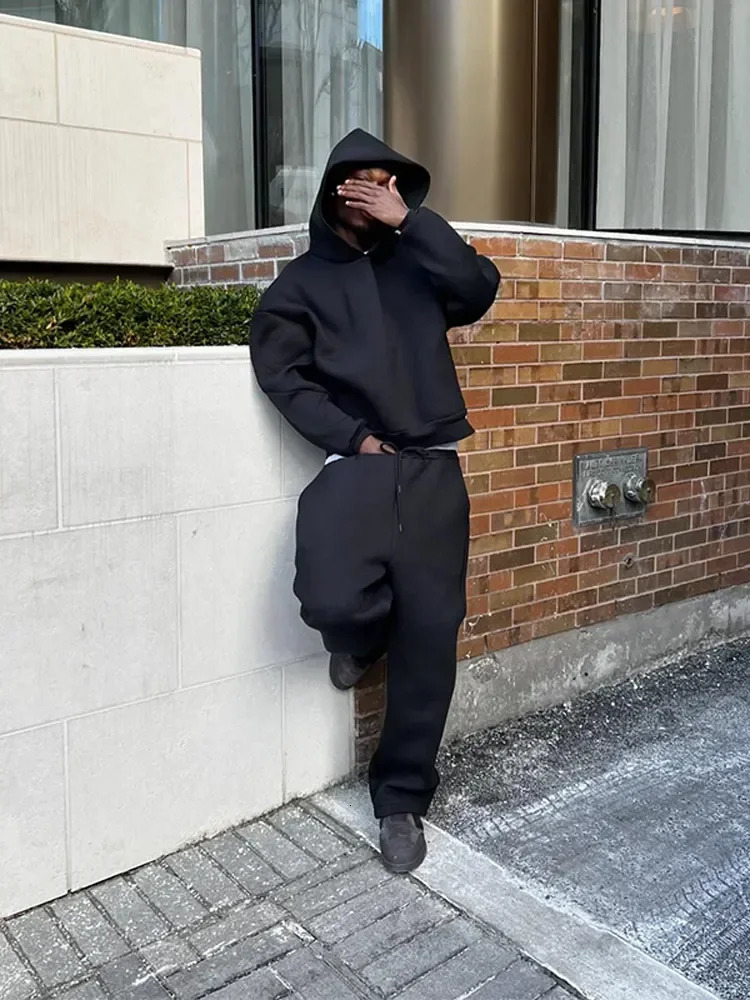 2piece set of sweatshirt and loose sweatpants for mens autumn jogging Trouser casual solid couple hoodie 241211