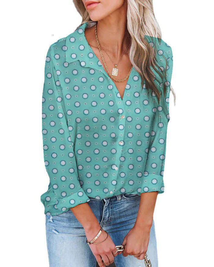 New European And American Fashion Loose Digital Print Lapel Shirt Long Sleeved Top Women's Trendy Clothing Fashionable Casual Temperament