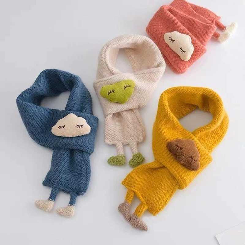 Scarves Wraps Cute Cloud Baby Scarf 3D Doll Kids Knitted Neckerchief 1-5year Boys Girls Children Cross Scarves Winter Warm Woolen Neck Cover H241213