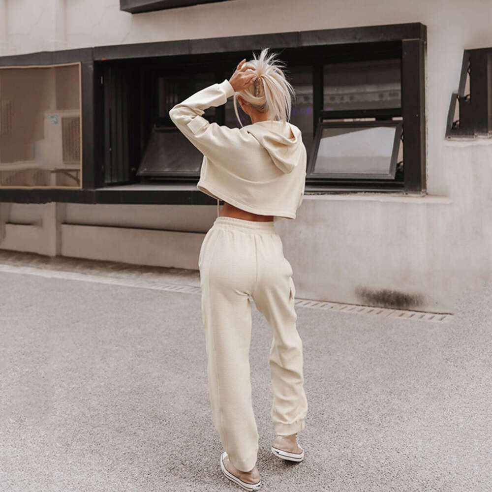 New Long Sleeved Pocket Hooded Sports Suit European American Foreign Trade, Two-Piece Set For Women's Trendy Clothing, Fashionable And Casual Tem