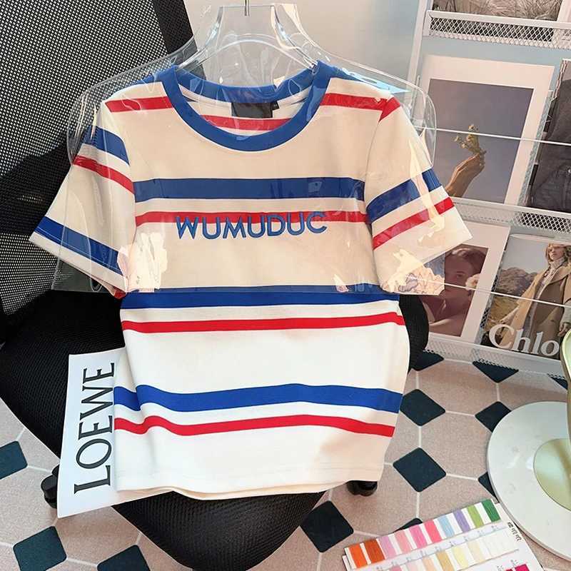 Women's Two Piece Pants Shorts Sets Loose Korean Style Short Slve Striped T-shirt and Lace-up Elastic Waist Pants Two Piece Sets Casual Women Clo