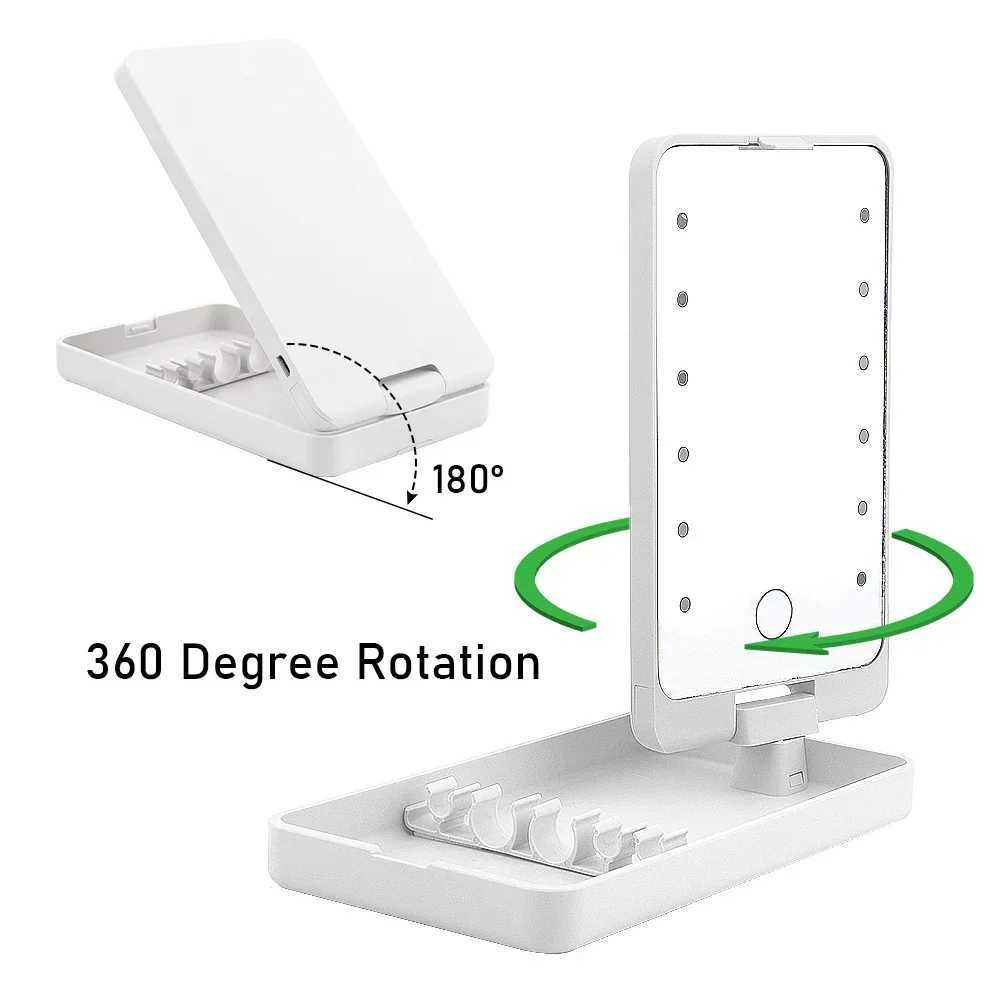 LED Makeup Mirror 5 Cosmetic Brushes Storage Box Compact 360 Foldable Cosmetic Mirror Practical Convenient Carry Vanity MirrorXJ241213