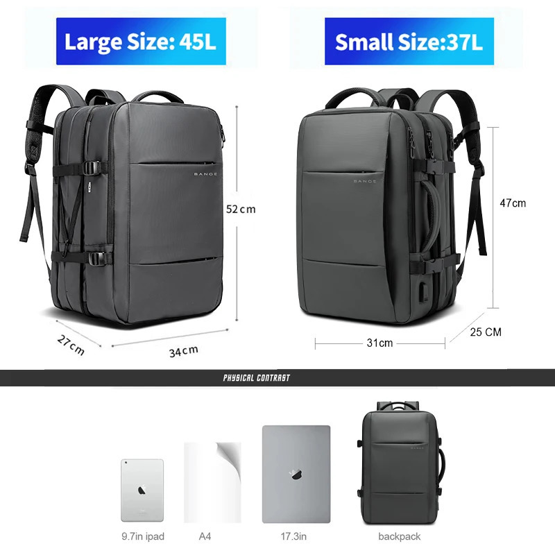 BANGE Aesthetic Men Business Backpack School Expandable USB Bag Large Capacity 17.3 Laptop Waterproof Fashion Travel Backpack 241212