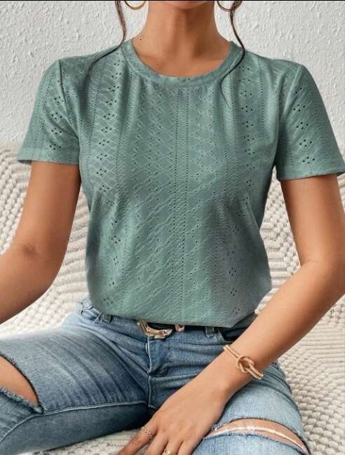 European and American women's top 2024 summer fashion casual round neck short sleeved basic T-shirt