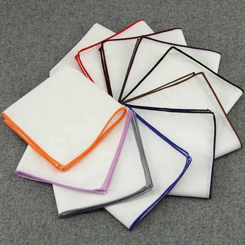Classic pure cotton pocket with square colored edges suitable for men red yellow blue handles wedding party chest towel Hanji W241213