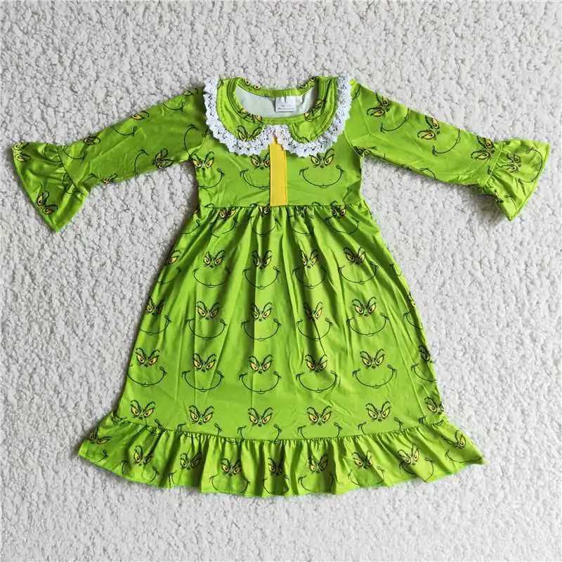 Fashionable Christmas boy and girl matching green character long sleeved pajamas set wholesale boutique childrens clothing W241213