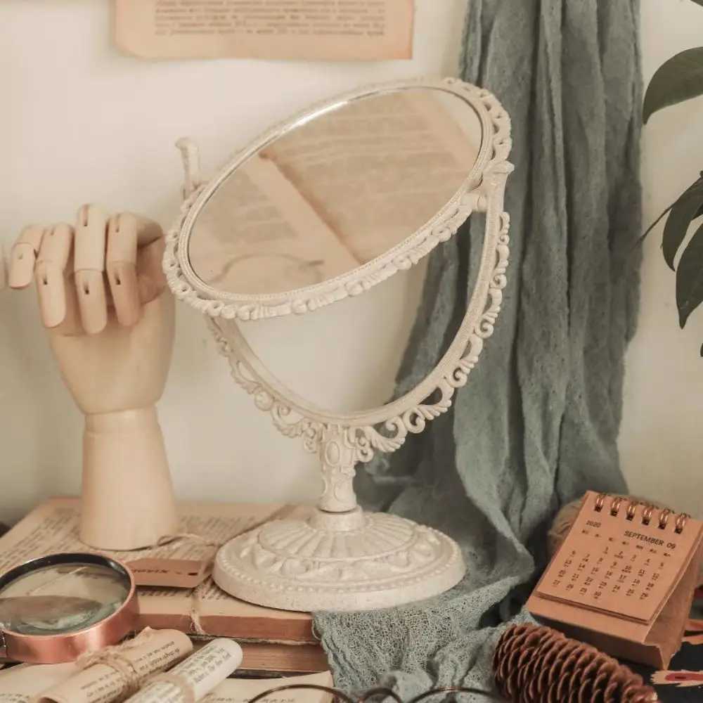 Vintage Makeup Mirror Swivel Cosmetic Mirror with 360 Degree Rotation for Women Bedroom Oval Shaped Stand Tabletop MirrorXJ241213