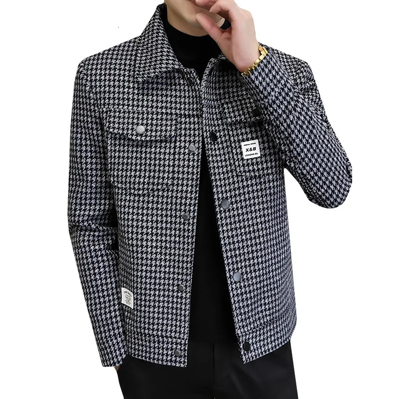 High Quality Plaid Woolen Jacket Men Autumn Winter Casual Business Short Trench Coat Social Overcoat Streetwear Windbreaker 241213