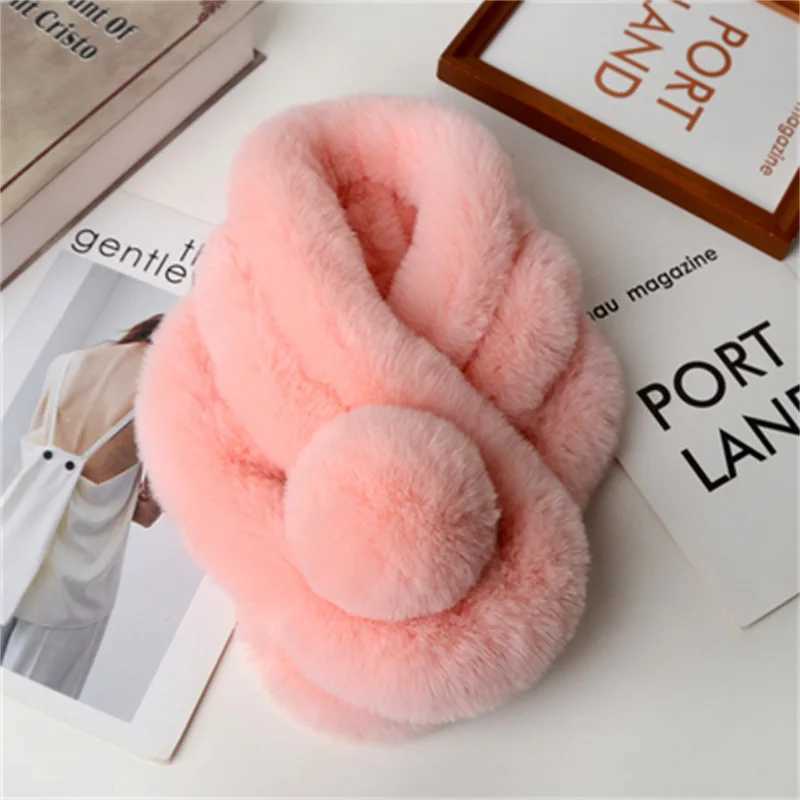 Scarves Wraps Faux Rabbit Fur Sweet Plush Ball Girl Lolita Neckerchief Furry Scarf Wrap Winter Neck Warmer Thickened Plush Unisex Scarf Wrap H241213