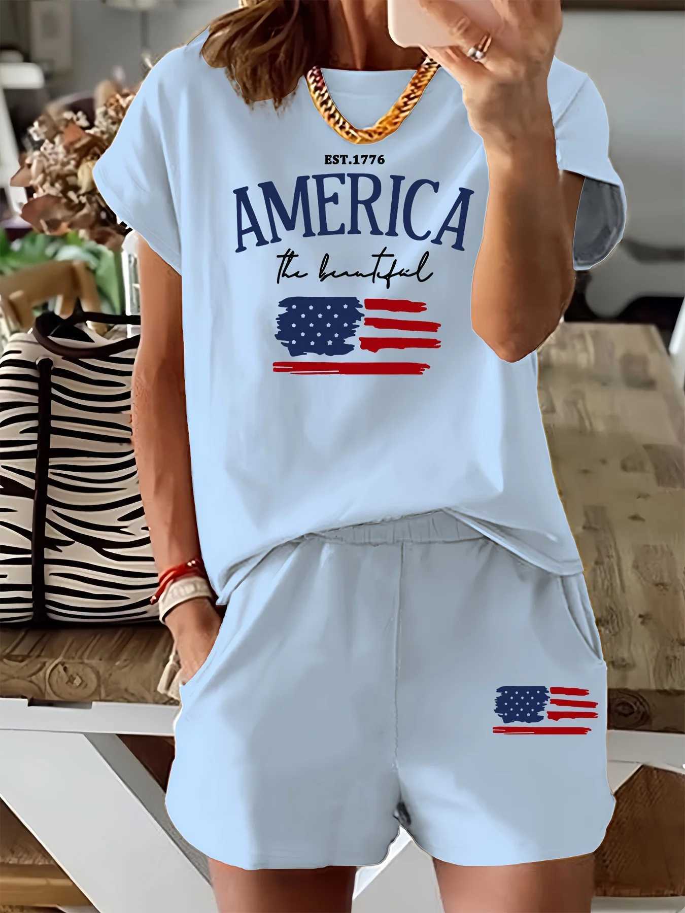 Women's Two Piece Pants Summer womens Comfortable and loose white cartoon print casual loose round neck short slved T-shirt shorts two-piece set 