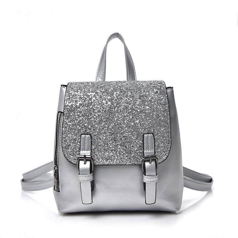 Female Fashion Style Silver Backpack Shine BackpacWomen backpack For Adolescent School Bag