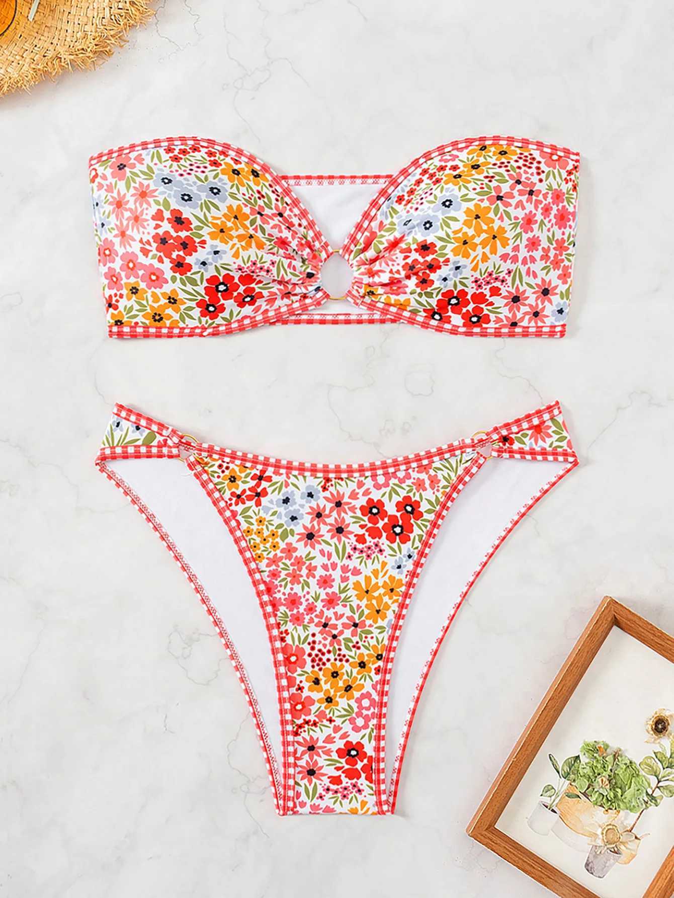 Womens Strapss Sexy Bikini Set Blue and White Porcelain Printed 2 Piece Swimsuit 2024 Summer Beach Vacation Bathing SuitXJ241212
