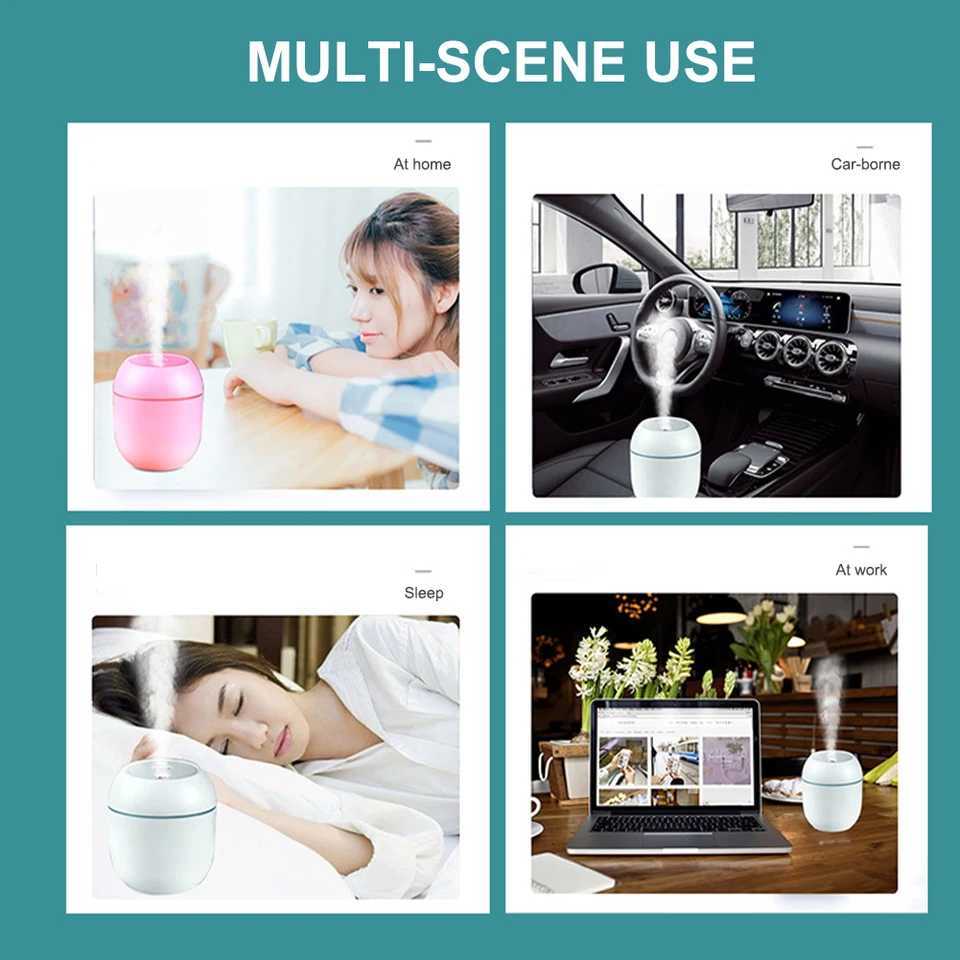 USB Portable Air Humidifier 250ML Essential Oil Diffuser 2 Modes Auto Off with LED Light for Home Car Mist Maker Face SteamerXJ241213