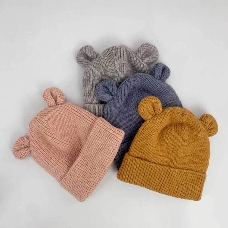 Cute Bear Ear Baby Hat Winter Soft Warm Knitted Boy Girl Hats Beanie Solid Color Infant Toddler Cap Bonnet Kids CapsXJ241213