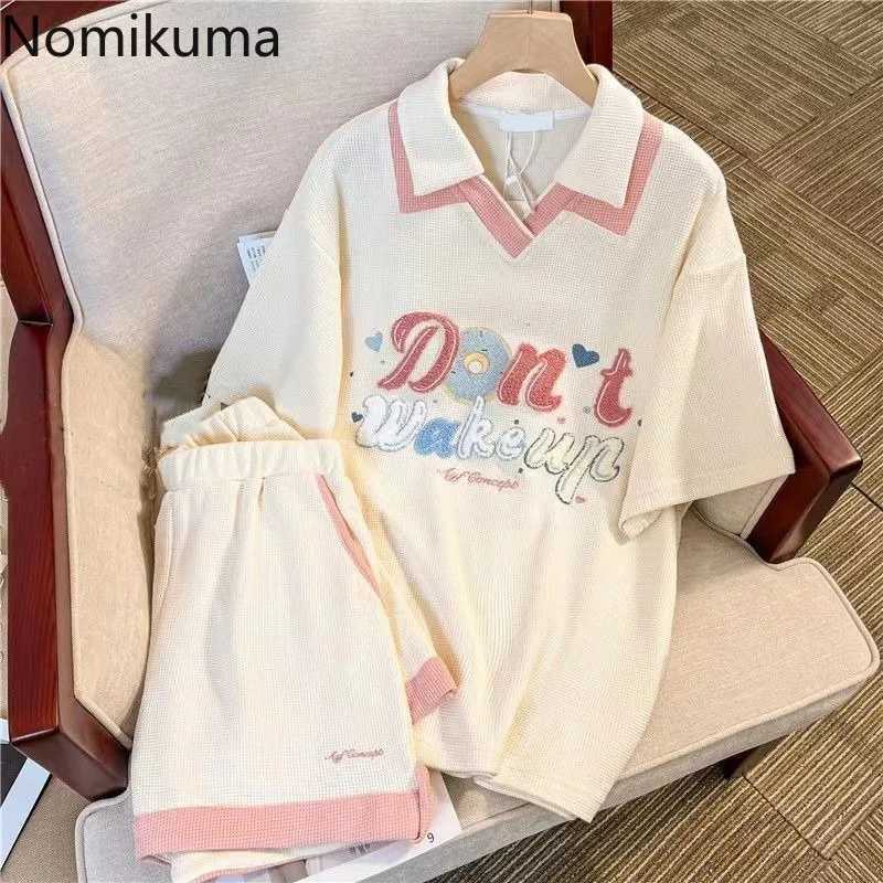 Women's Two Piece Pants Fashion Summer Two Piece Sets Womens Clothing Embroidery Letter Tshirts Tops Casual Shorts Outfits Preppy Style Loose Y2k